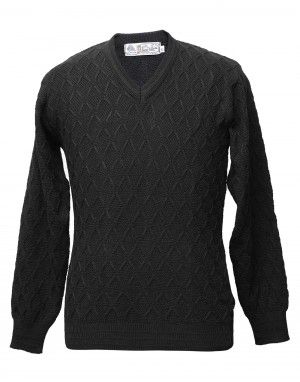 Men pure wool sweater self design black